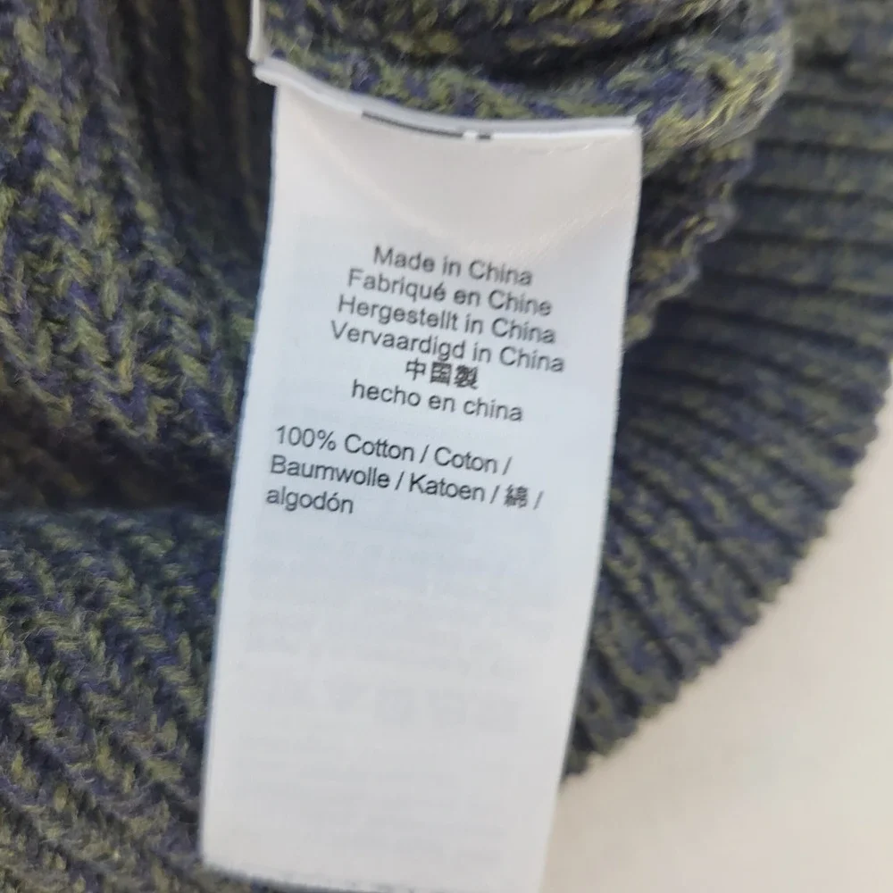 J.Crew Sweater Mens XS Green Blue Marled Shaker Stitch Cotton Chunky Knit Raglan
